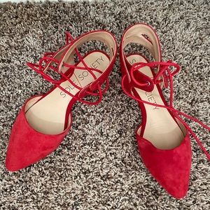 Sole Society Red Suede Flats with Gladiator Ankle